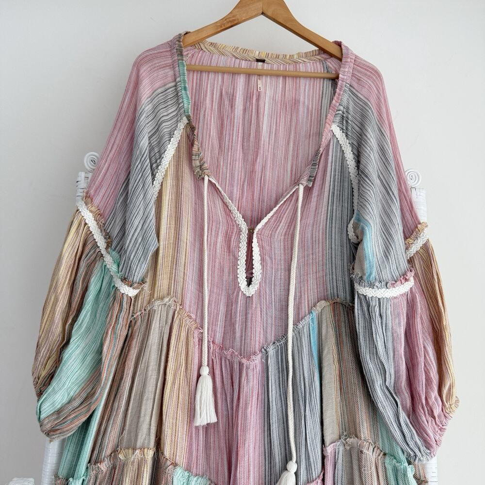 Free People In The Moment Dress Medium Patchwork Tiered Western Boho Angie Smith - Picture 4 of 12